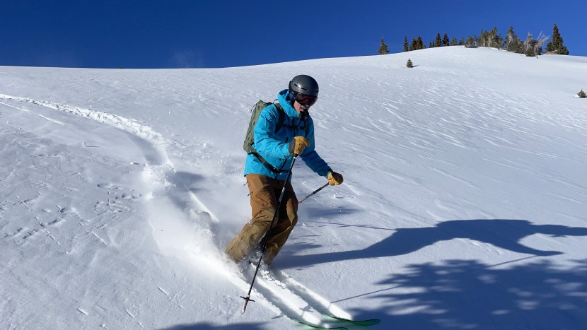 testing ski boots on a powder day.