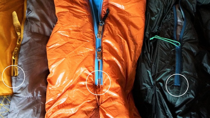 backpacking sleeping bag - the pins at the bottom of most zippers (center) are necessary to get...