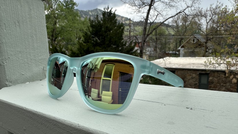 running sunglasses - the goodr og, blending in with its surroundings. a perfect companion...
