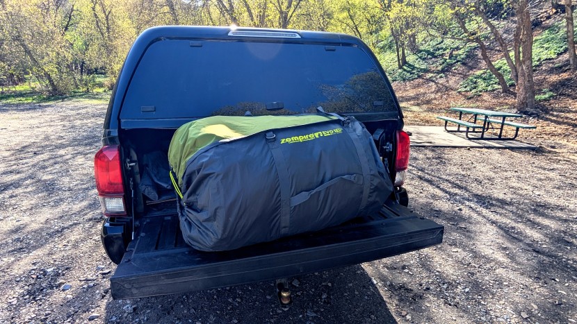 taking up nearly the entire tailgate of our tacoma.