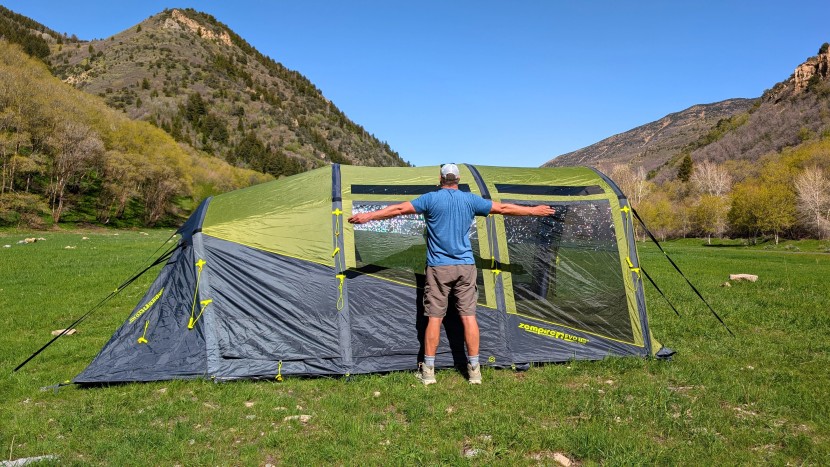 showing the length of our air tent.
