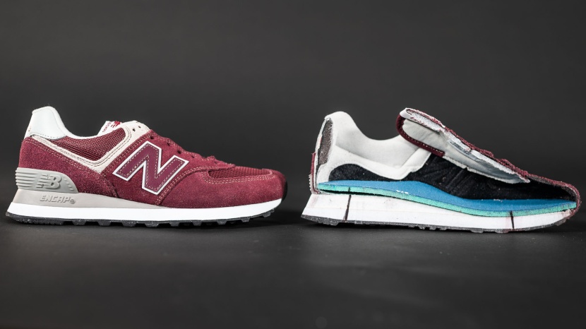 new balance 574 core for women - by cutting these shoes in half, we're able to really see the...