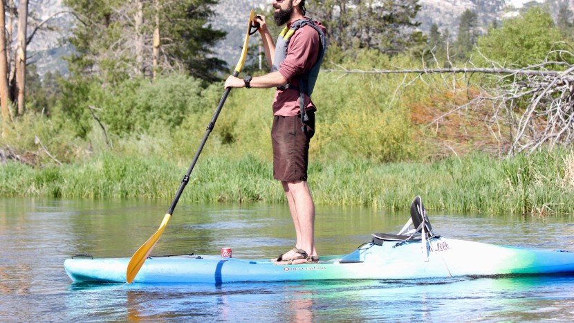 kayak - standing up on the hilife gives the paddler more reach and leverage...