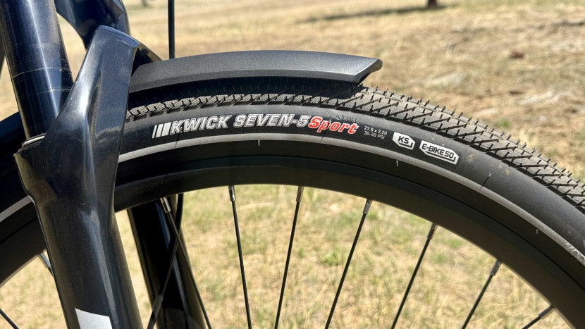 aventon level 3 - 27.5 x 2.2" tires provide a bit of cushion between you and the ground.