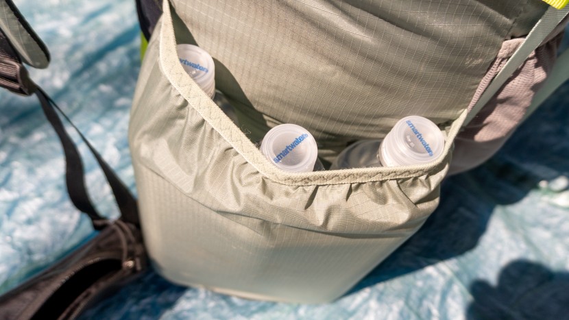 each side pocket can be packed with three, 1l smartwater bottles.