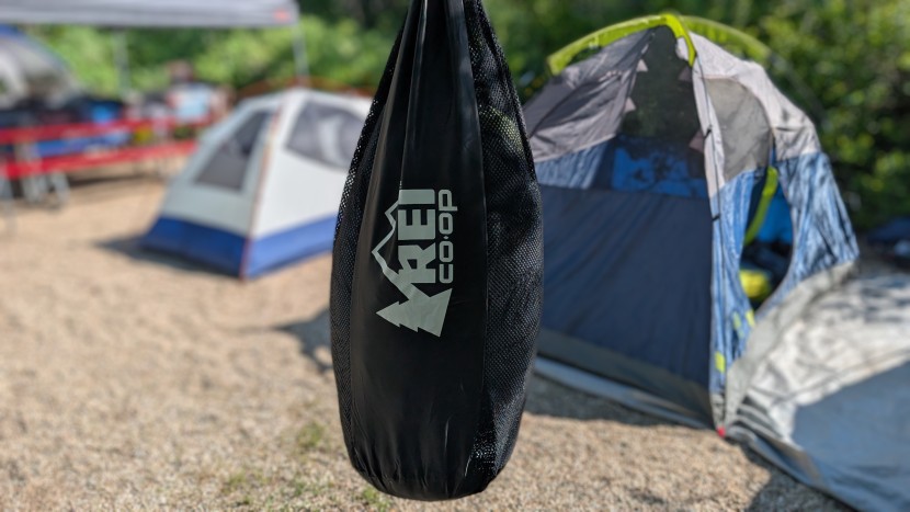 rei co-op hunkerdown 20 - just hangin' around: our hunkerdown hanging in its mesh bag from a...