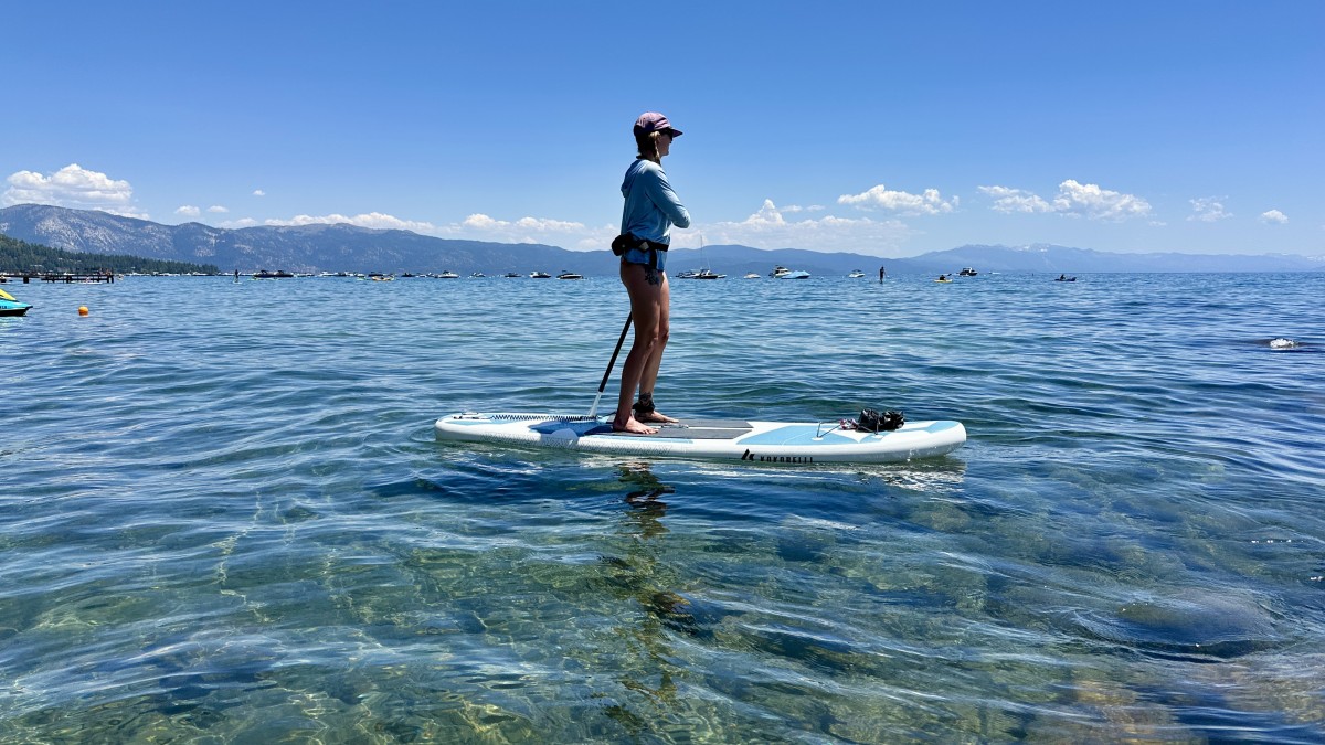 Kokopelli Chasm-Lite Review (We struggled to stay upright on this board with boat wakes coming our way.)