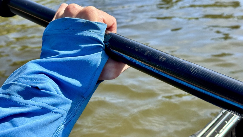 the nrs silkweight hoodie has standard thumb loops, but also has an...