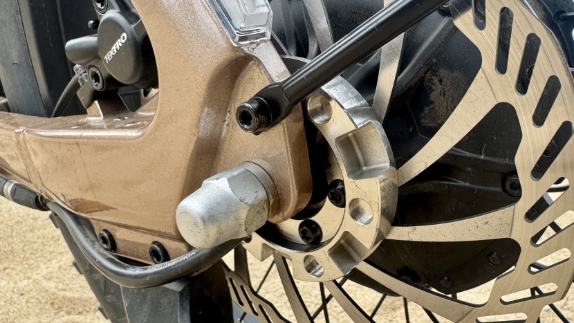 aventon aventure.3 - when you wirelessly lock the bike, a locking bar extends into this...