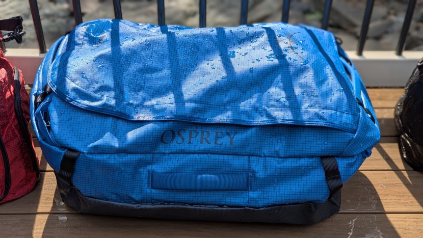 the coated nylon sheds water easily, and the rainflap directed water...