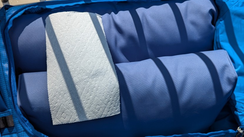 the coated nylon sheds water easily, and the rainflap directed water...