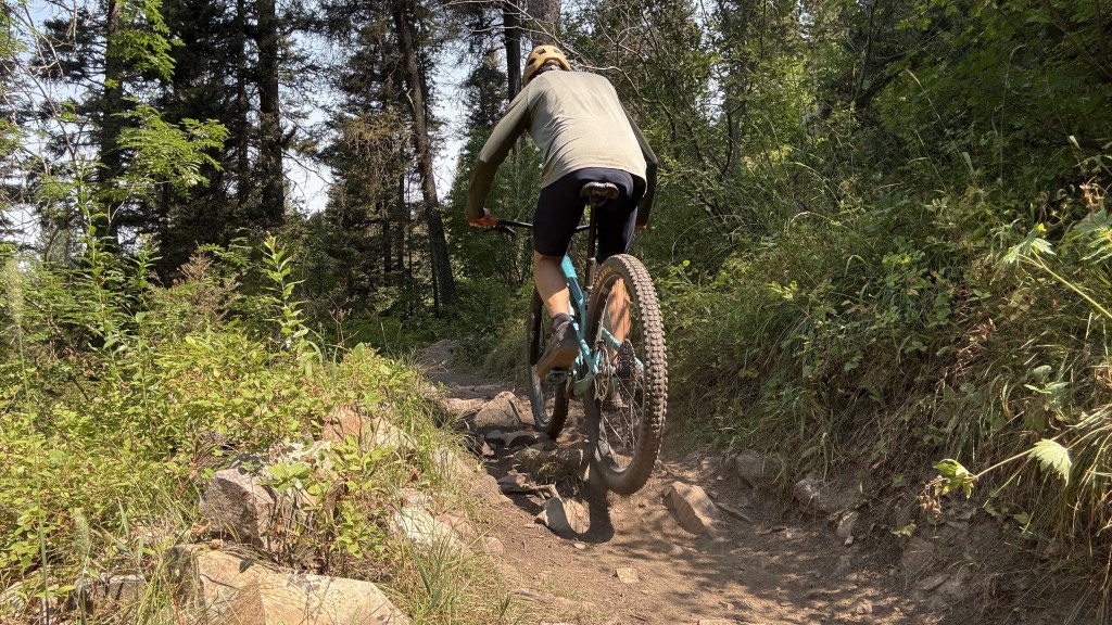 rapha core bibs - the rapha core bib is comfy on the up, even in rocky terrain.