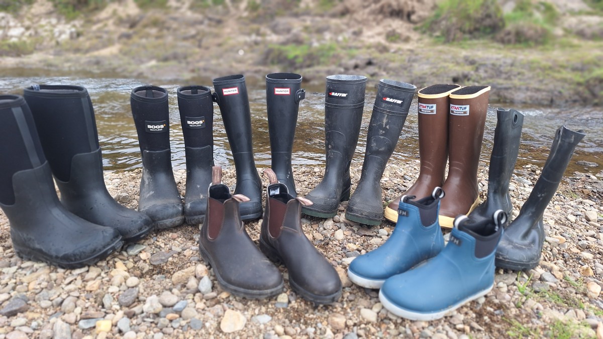 Best Rain Boots Men Review (This round's lineup of rain boots being used in the field.)