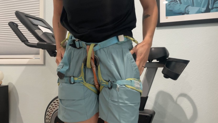 wearing a climbing harness isn't out of the question, but may not be...