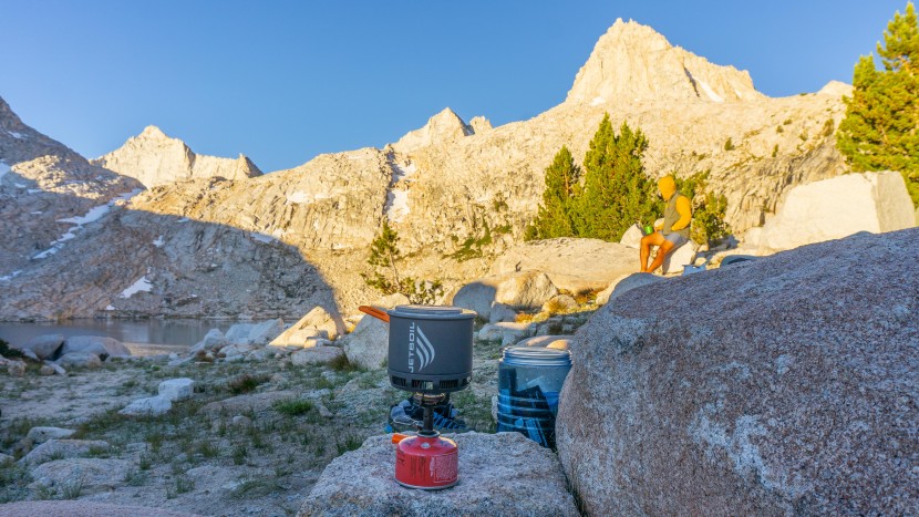 backpacking stove - in exposed camps, less wind-resistant stoves like the jetboil stash...