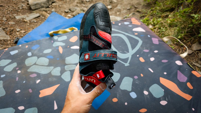 this shoe has an aggressive asymmetric shape, but the soft upper...