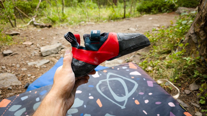 this shoe has an aggressive asymmetric shape, but the soft upper...