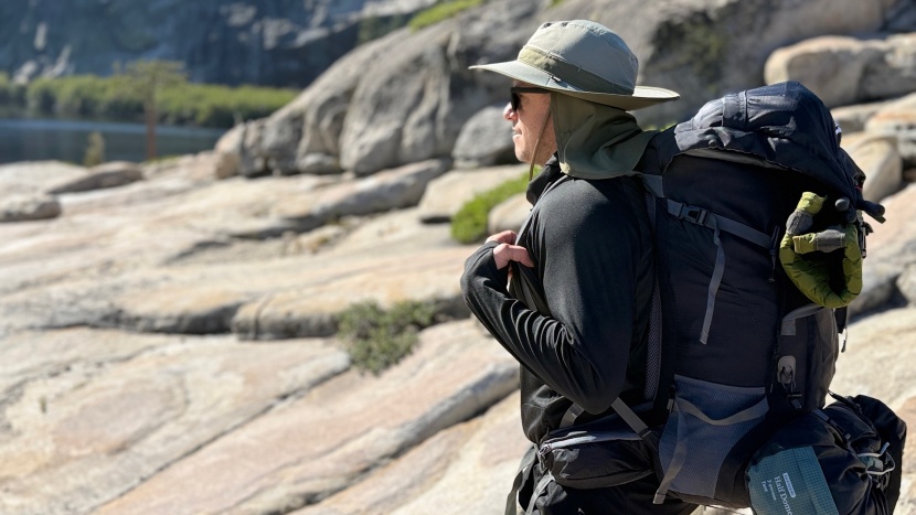 sun hat - the sahara's flexible brim is compatible with large packs.