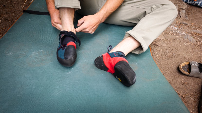 this shoe has an aggressive asymmetric shape, but the soft upper...