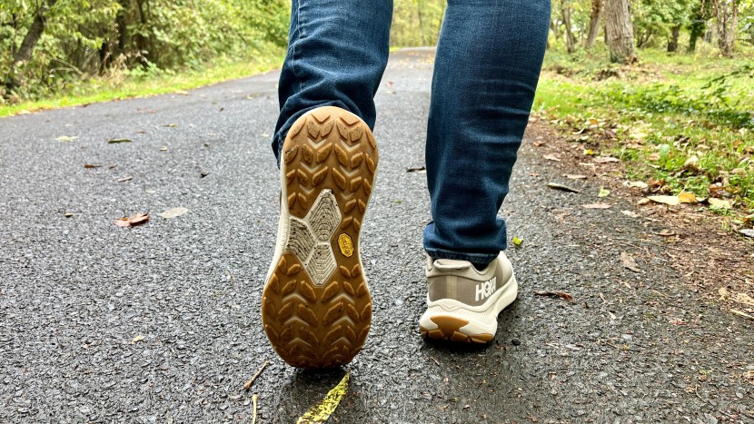 hoka transport - the vibram rubber compound sticks well to pavement, and that tread...
