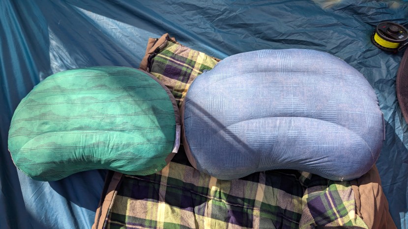 therm-a-rest air head down pillow - the air head down, regular size (left), large size (right).