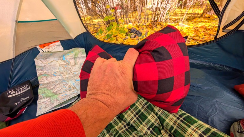 teton sports pillow - showing the collapsibility of the teton. the fill is decent, but it...