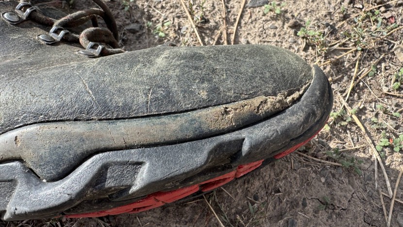 the mid-sole near the toe has chipped away a bit. what's surprising...