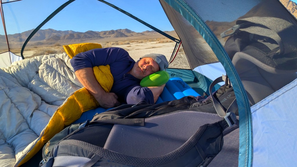 camping pillow - our sleeper-in-chief, jason wanlass, hard at work testing camp...