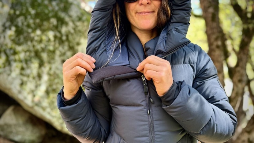 the neck baffle in the or coze down parka closed the gap around our...