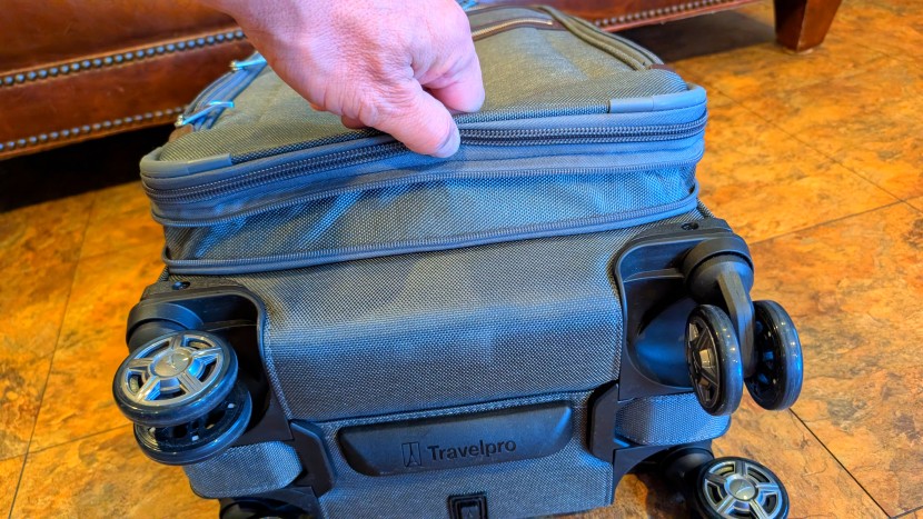 the travelpro's flared expansion system is wider at the bottom than...