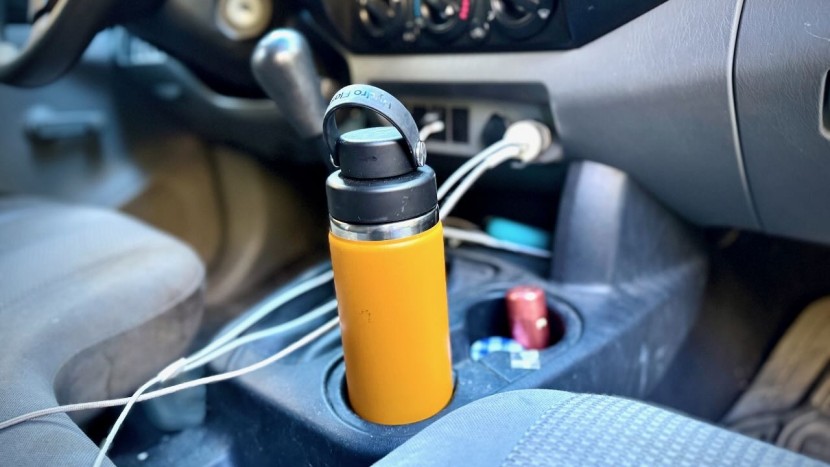 the sleek and slender hydro flask wide mouth with straw fits easily...