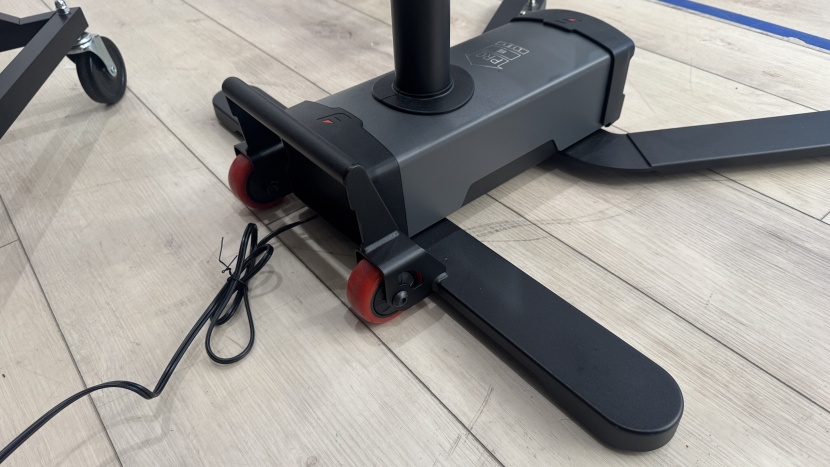 feedback sports pro e lift bike repair stand - transport wheels and the foot rocker make rolling the stand around a...