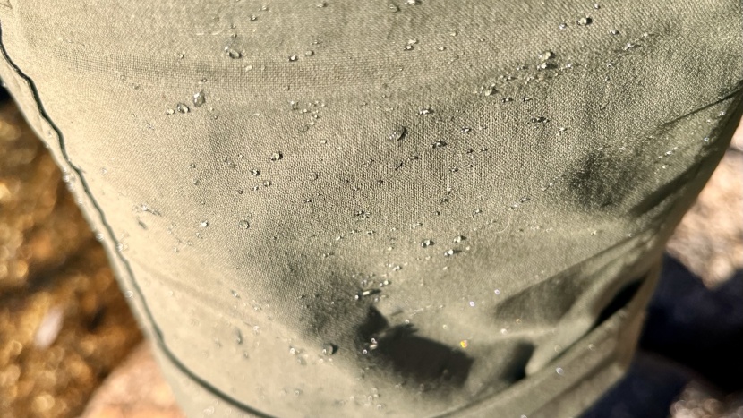 water beads up on these pants, but the water resistance doesn't last...