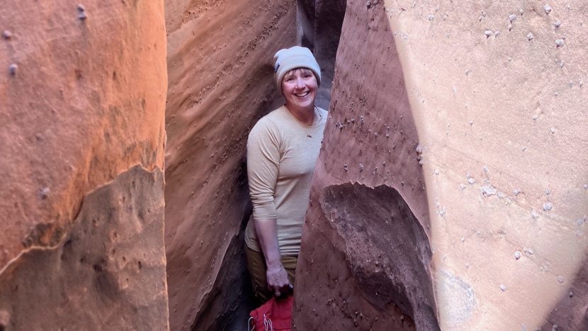 it's all smiles in the slot canyon.