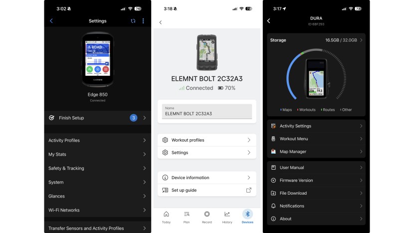 bike computer - here you can see the device control page from the respective garmin...