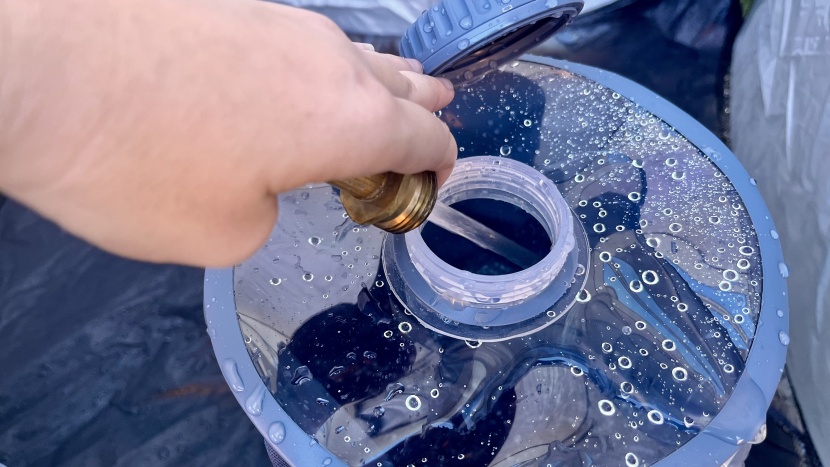 nemo helio pressure shower - filling the helio with water is as simple as filling a nalgene bottle.
