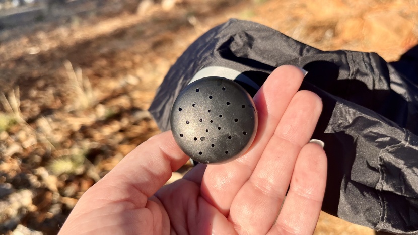 sea to summit pocket shower - the shower head disperses the water quite well.