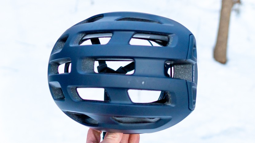 viewing the helmet in front of a light source reveals how well air...