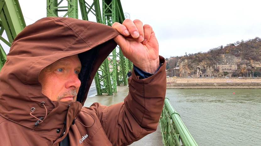 if the weather gets wet, the large brim on the hood will protect...