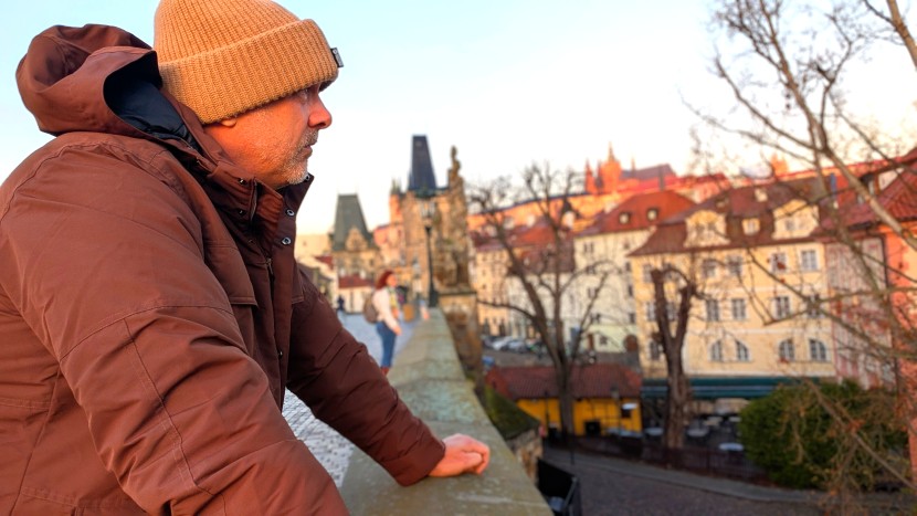 columbia landroamer ii - taking a break after a cold winter morning walk in prague, czech...