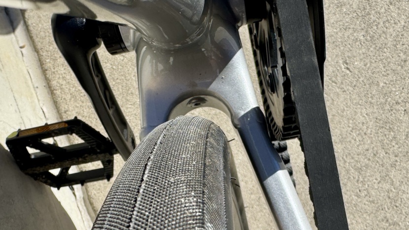 you might be able to fit a slightly larger tire, but the chainstay's...