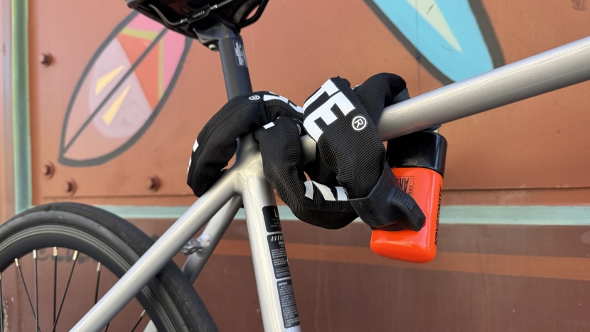 bike lock - this isn't the ideal spot for a 7-plus-pound chain, but it does the...