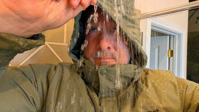 we had to pull the hood forward to avoid getting water on our face...