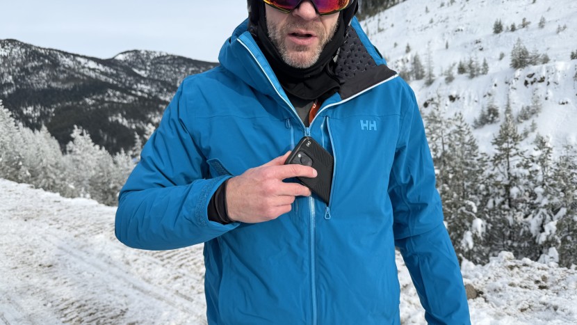 helly hansen alpha lifaloft - the left-side outer chest pocket keeps a layer of insulation between...