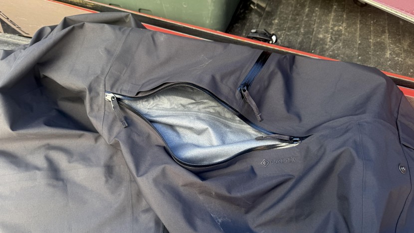 arc'teryx places its large vents at the upper back portion of the...