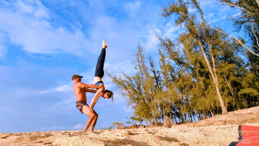 we wore the spacedye midi jogger for an acro jam at the beach and...
