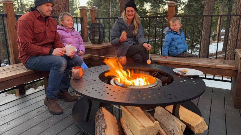 enjoying the log storage and tabletop surface of the uniflasy.