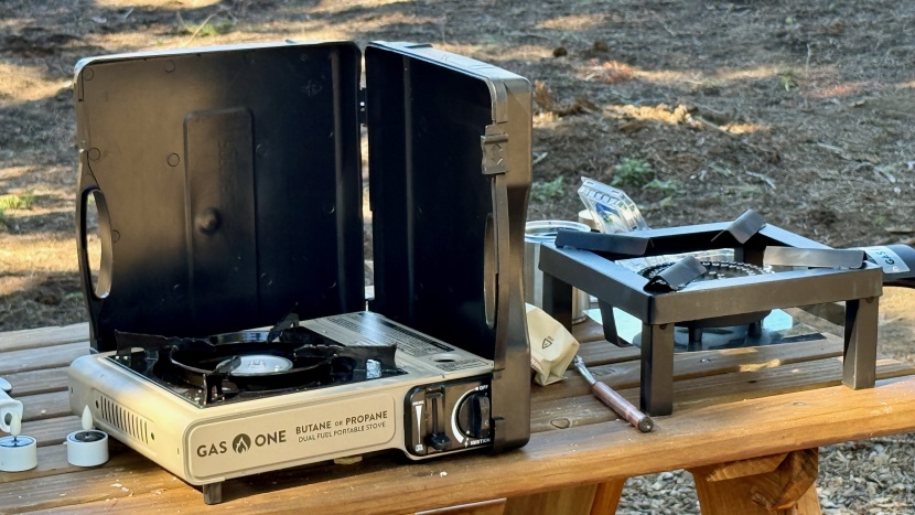 gas one gs-3400p - a tale of two stoves: the compact 8,000-btu gs-3400 (left) sits next...