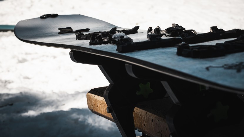 splitboard - a bow of camber between the feet on the jones solution, with...