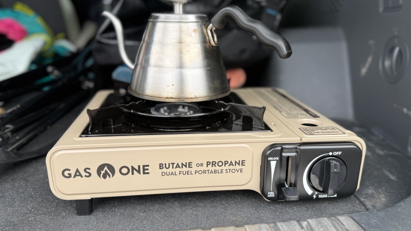 we often use the gas one in the back of our car to quickly heat...